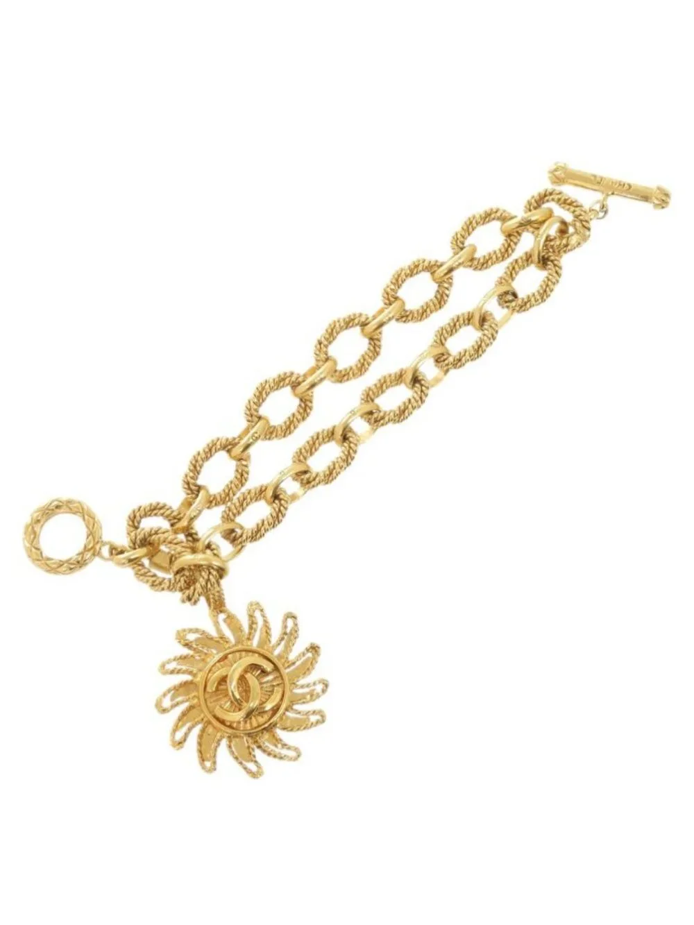 Chanel CC Logo Sun Motif Gold Plated Bracelet